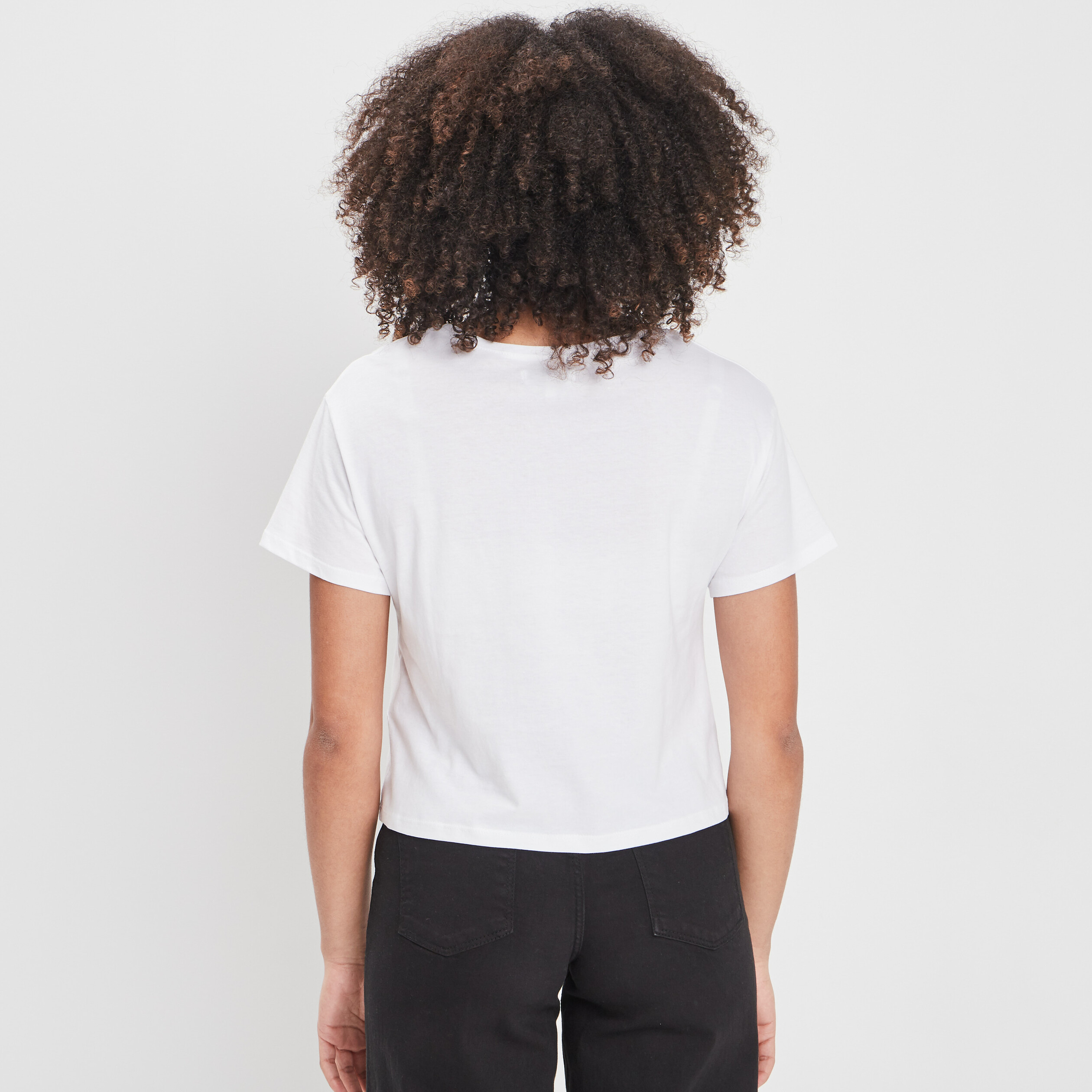 T-shirt cropped col rond blanc femme | La Halle