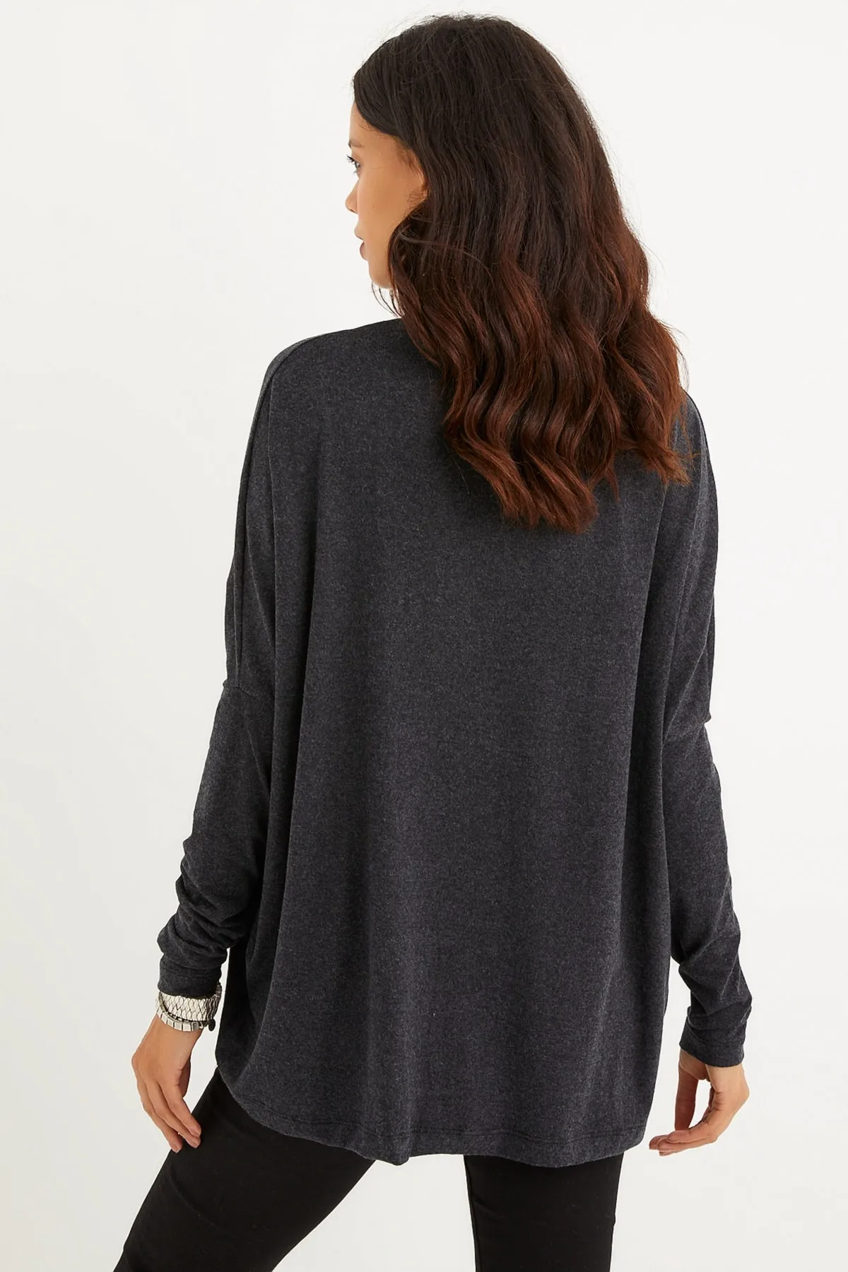 Cool & Sexy  Anthrazitfarbene Fischerbluse mit Fledermausärmeln für Damen EY1049