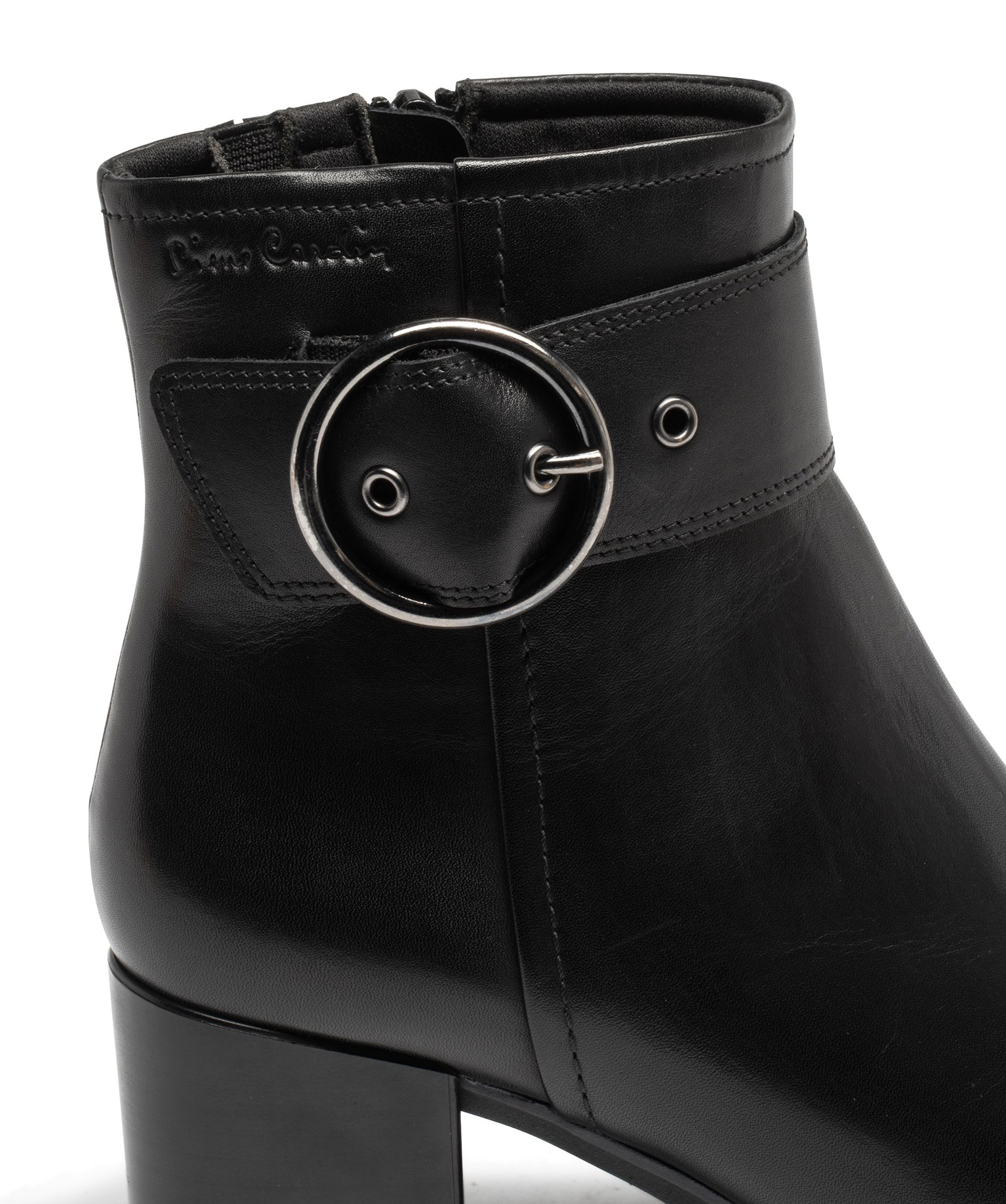 Boots femme à talon carré dessus en cuir uni et à zip - P... noir | GEMO