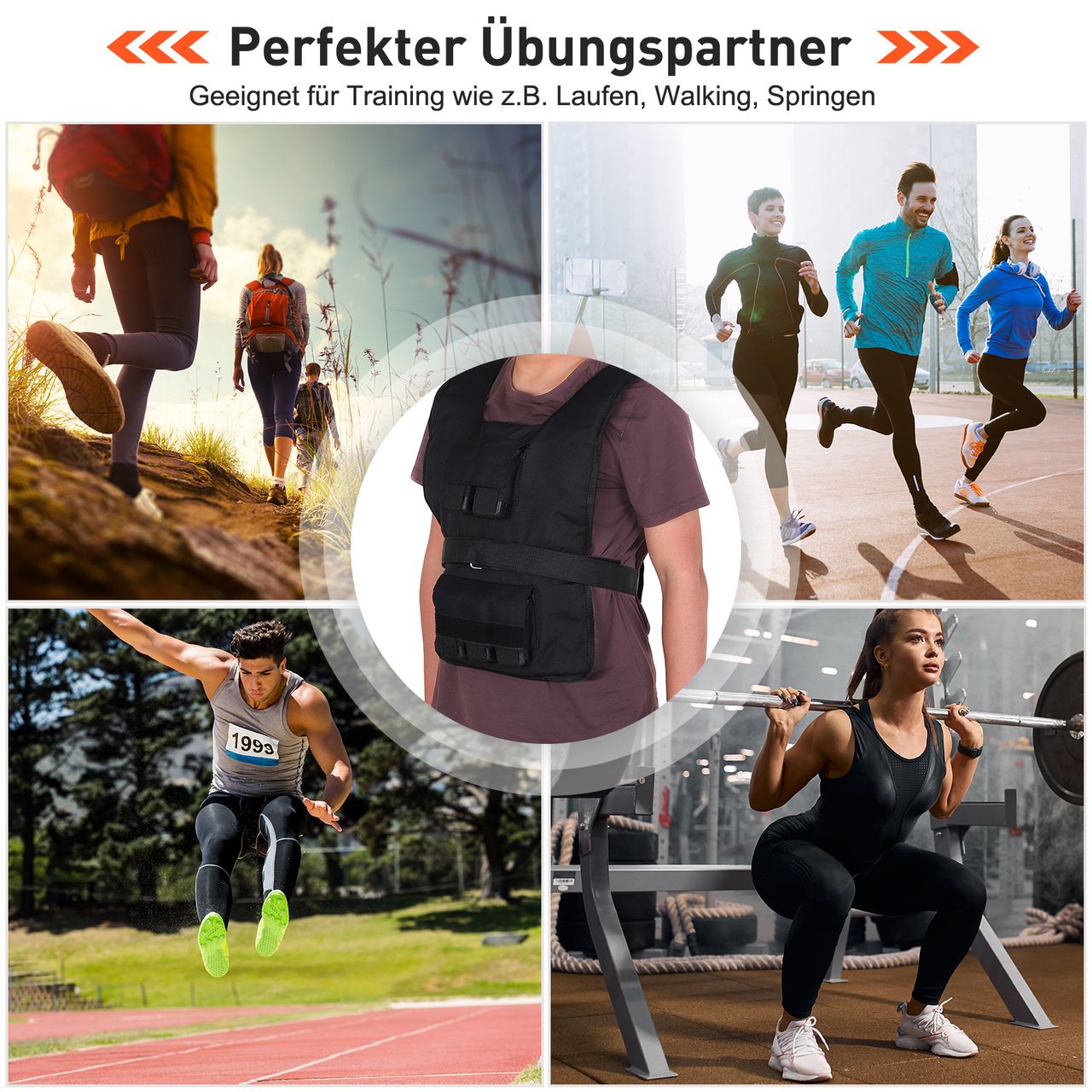 HOMCOM 30 kg Trainingsweste Gewichtsweste Verstellbar Krafttraining Fitness Oxford Eisen Schwarz 36 x 52 cm