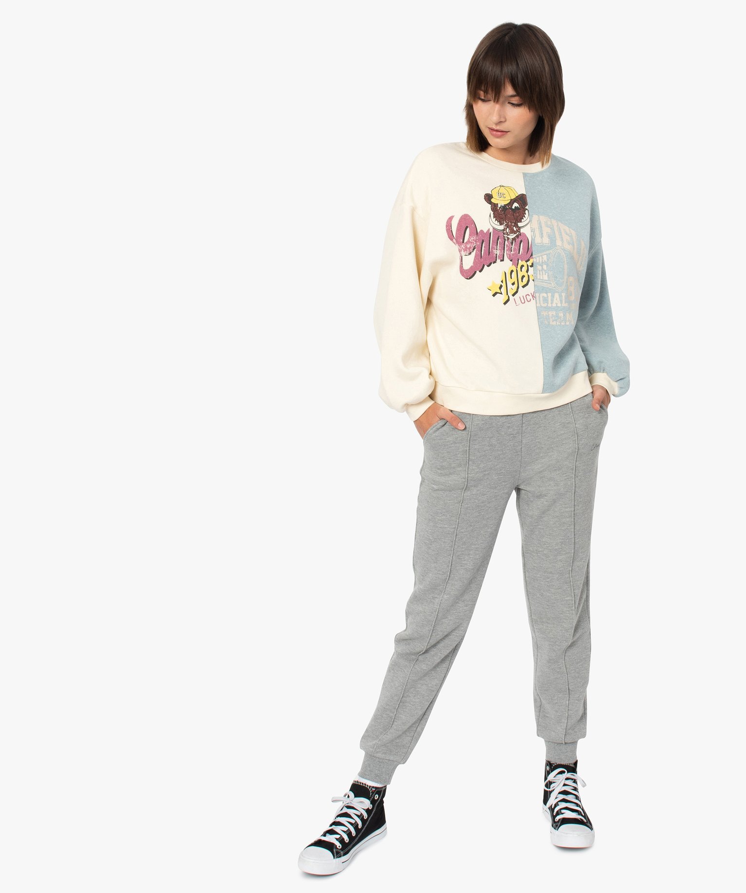 Sweat femme bicolore avec motif XXL – Camps United | GEMO