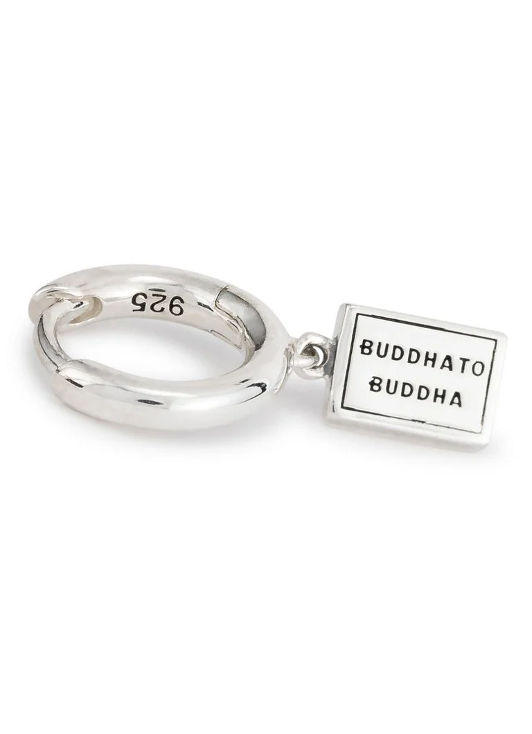 Buddha to Buddha Logo single silver hoop earring