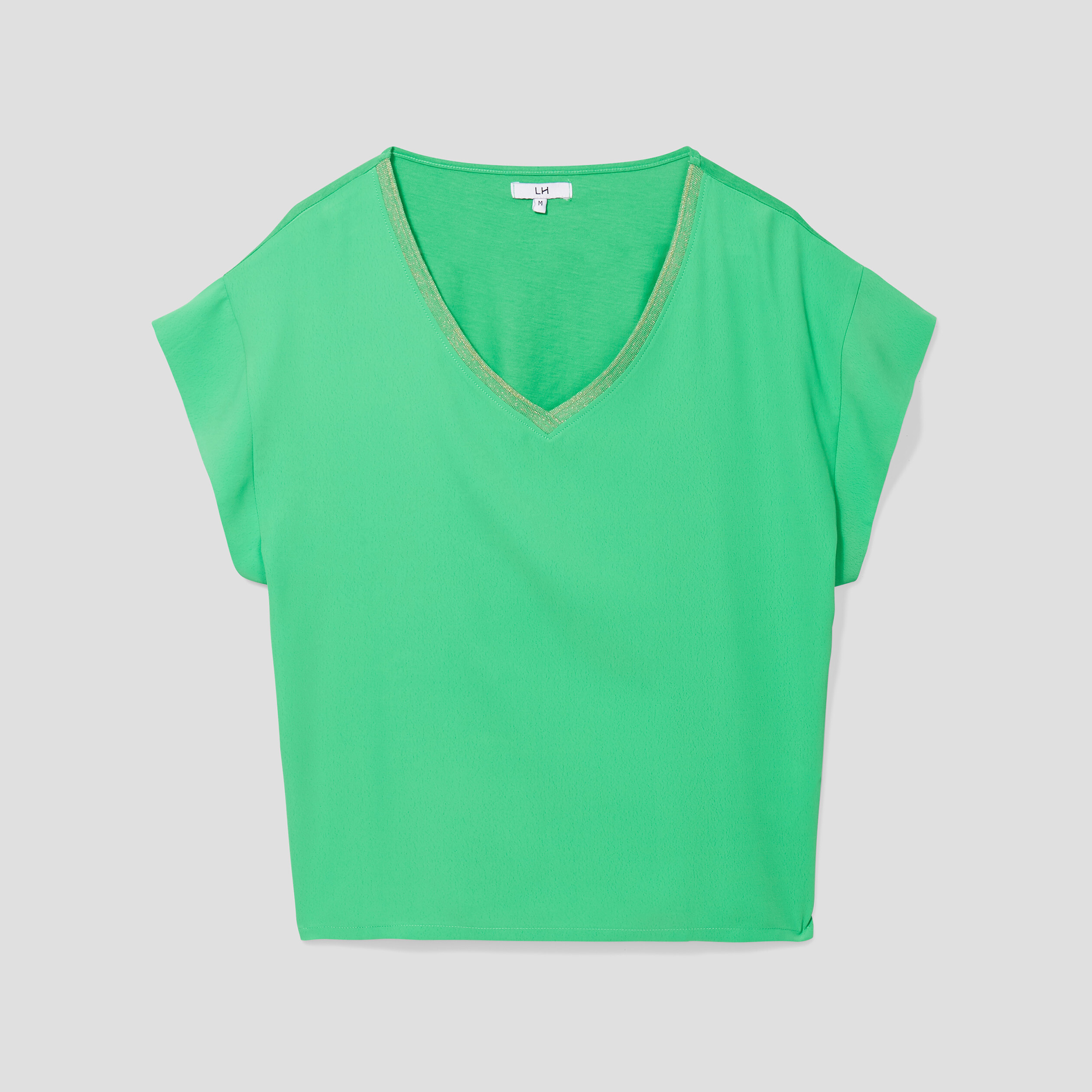 T-shirt col en V à bandes métallisées vert femme | La Halle