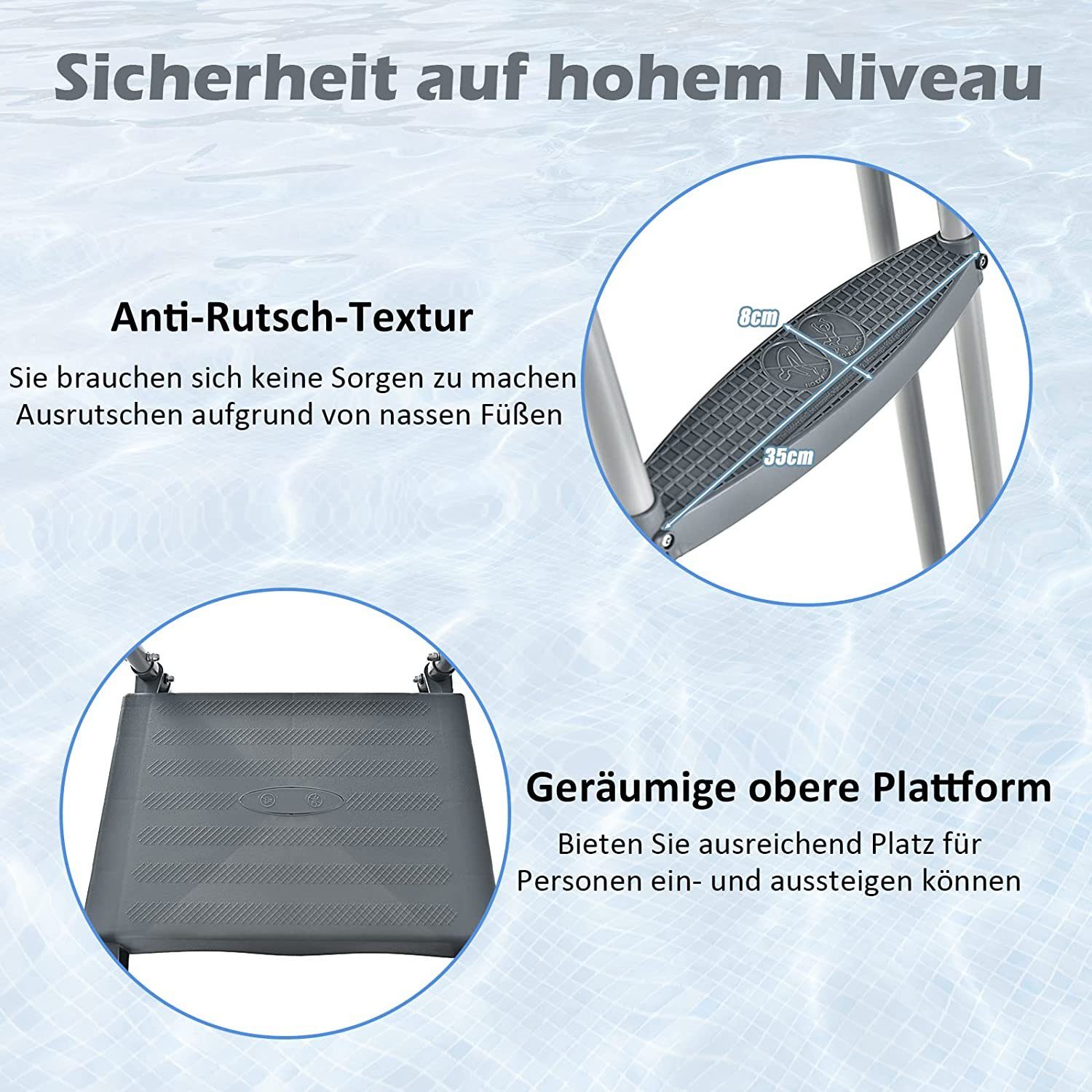 KOMFOTTEU Pool-Sicherheitsleiter für Pools von 122 cm Höhe, 130 x 70 x 178 cm