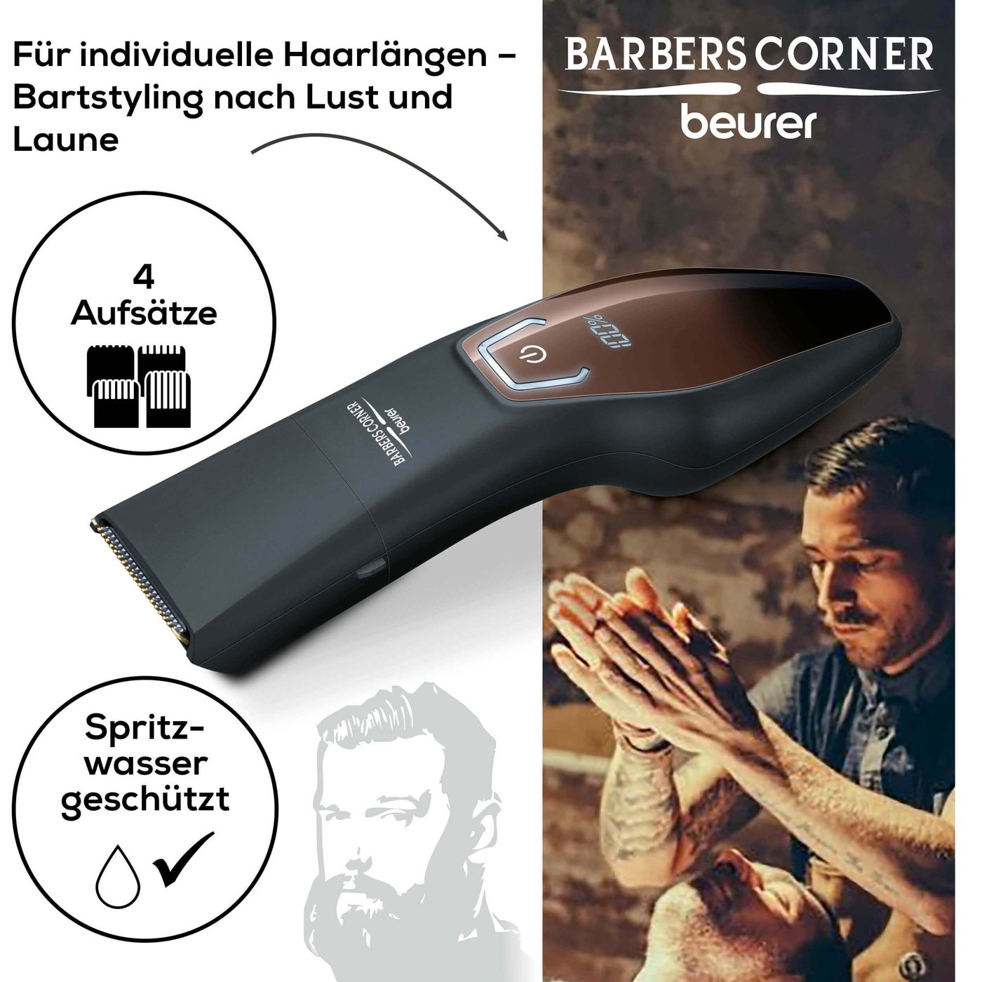 Beurer HR 4000 Bartstyler-Bartschneider mit 4 Aufsätzen für individuelles Styling & Spannungsanpassung