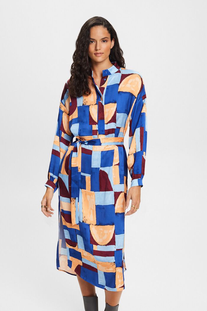 Satin-Hemdblusenkleid mit Print
