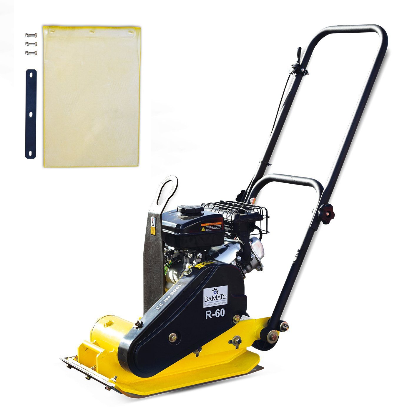 BAMATO Rüttelplatte R-60, max. 5140 vpm, 2-tlg., inklusive Gummimatte und Fahrwerk