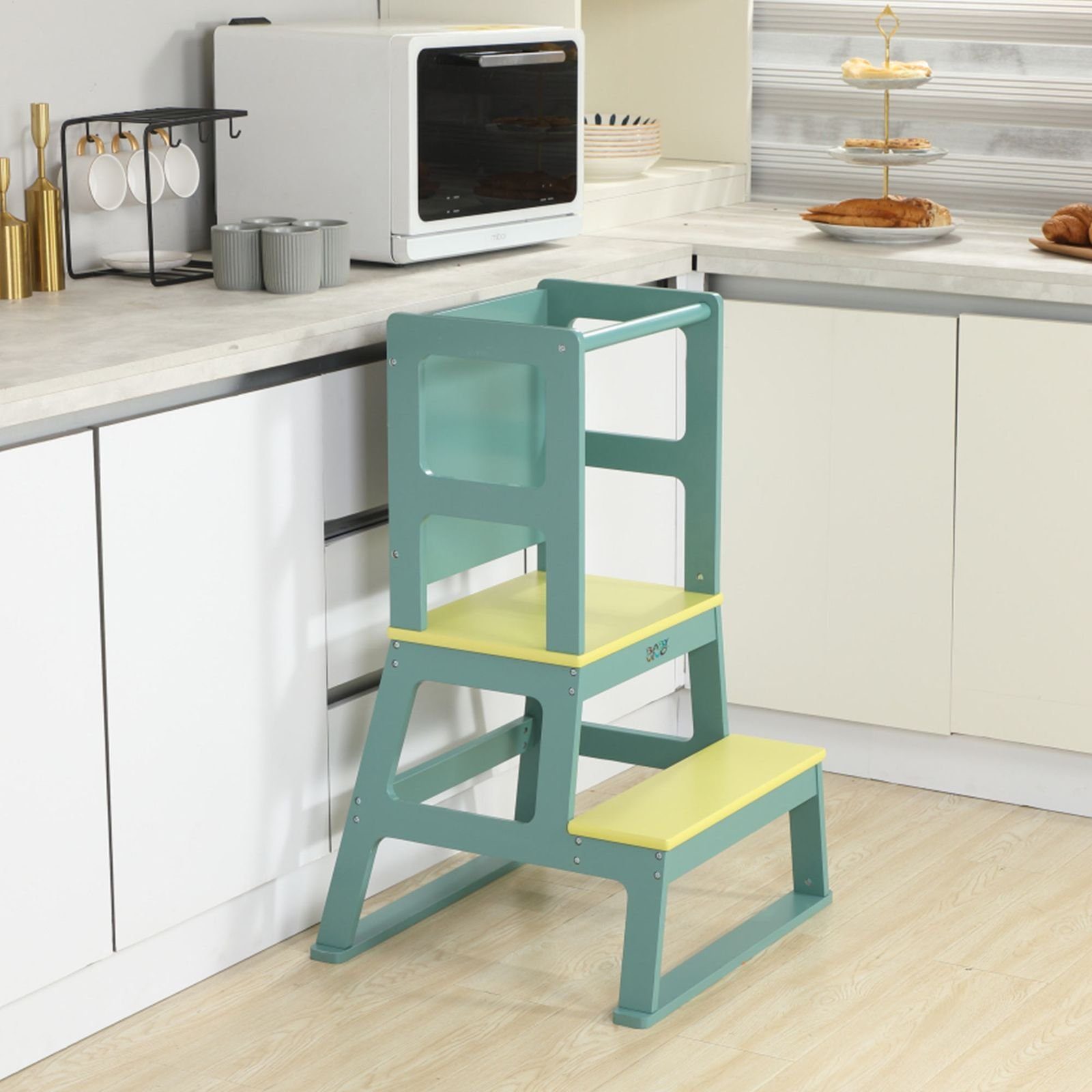 Baby Vivo Stehhilfe Lernturm aus Holz - Mit Tafel in Mint Grün
