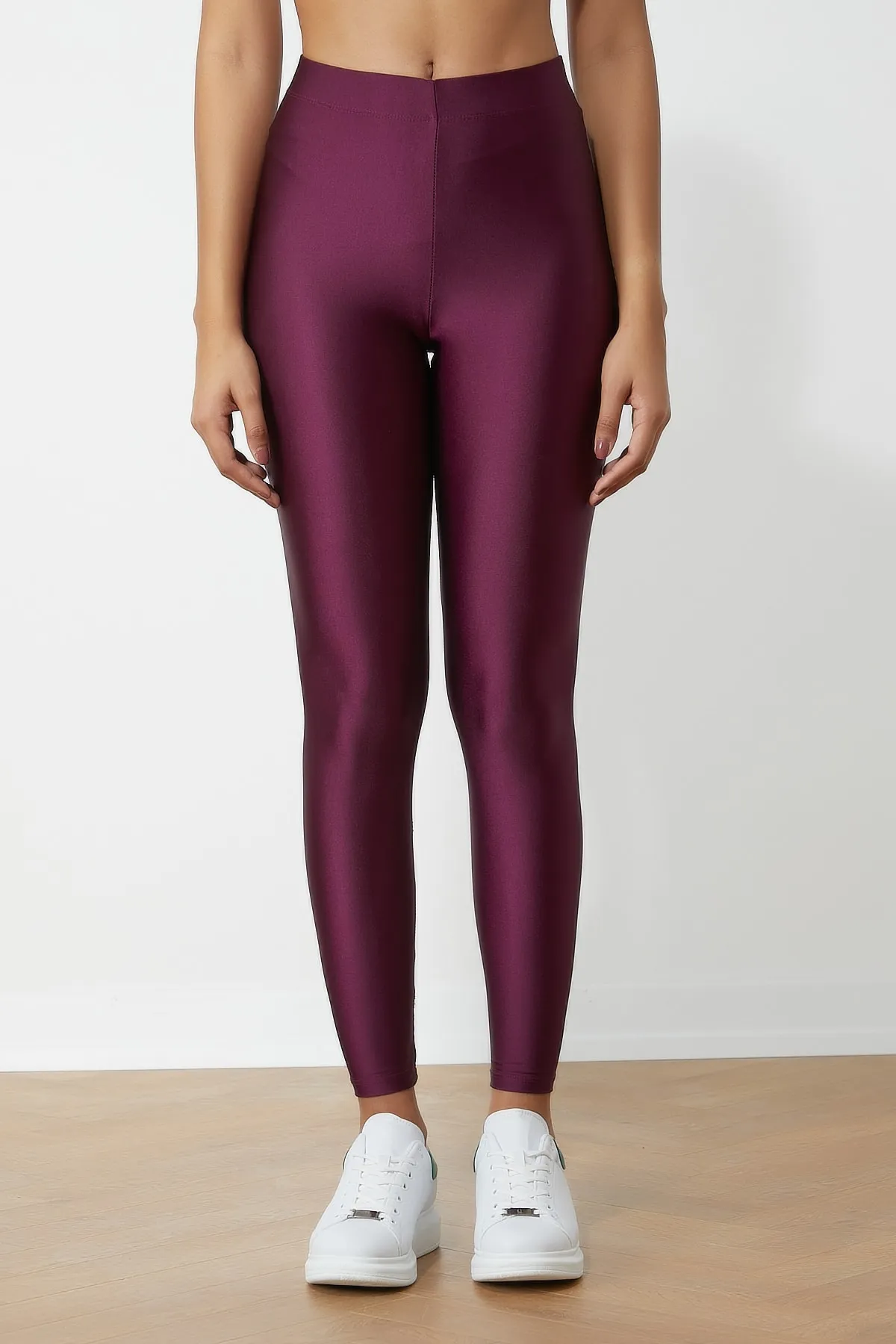 Tonny Black  Burgunderrote Disco-Strickleggings mit hoher Taille für Damen Tbg002