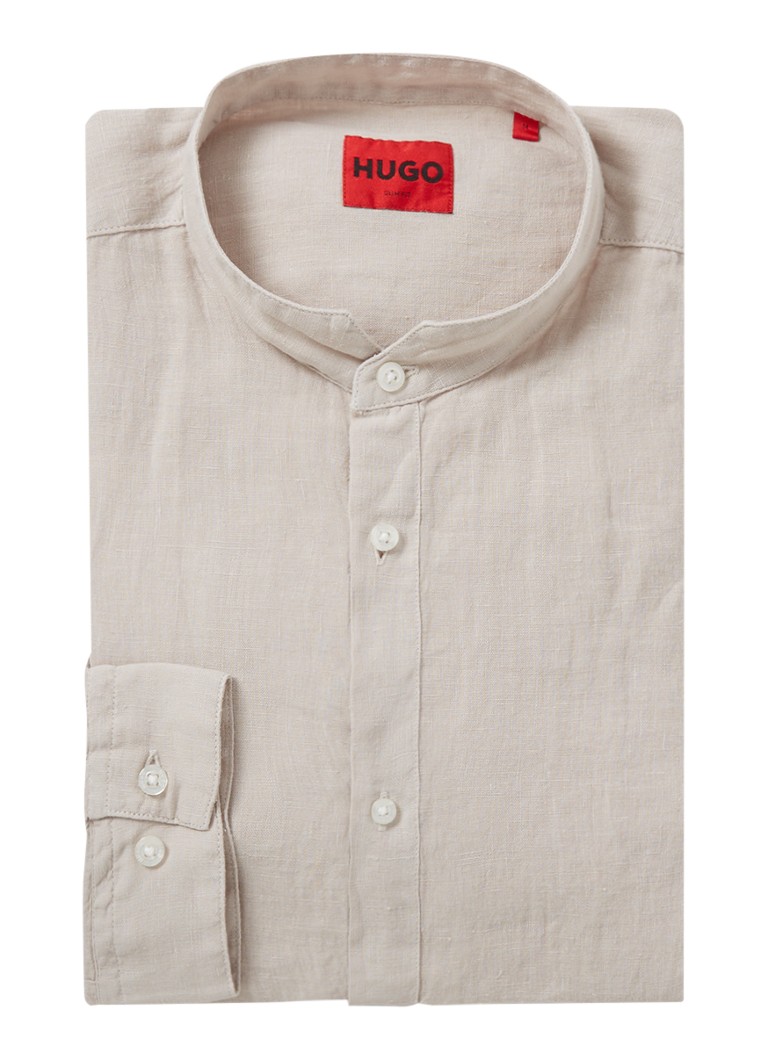 Lanena srajca HUGO BOSS Elvory slim fit z žepom na prsih