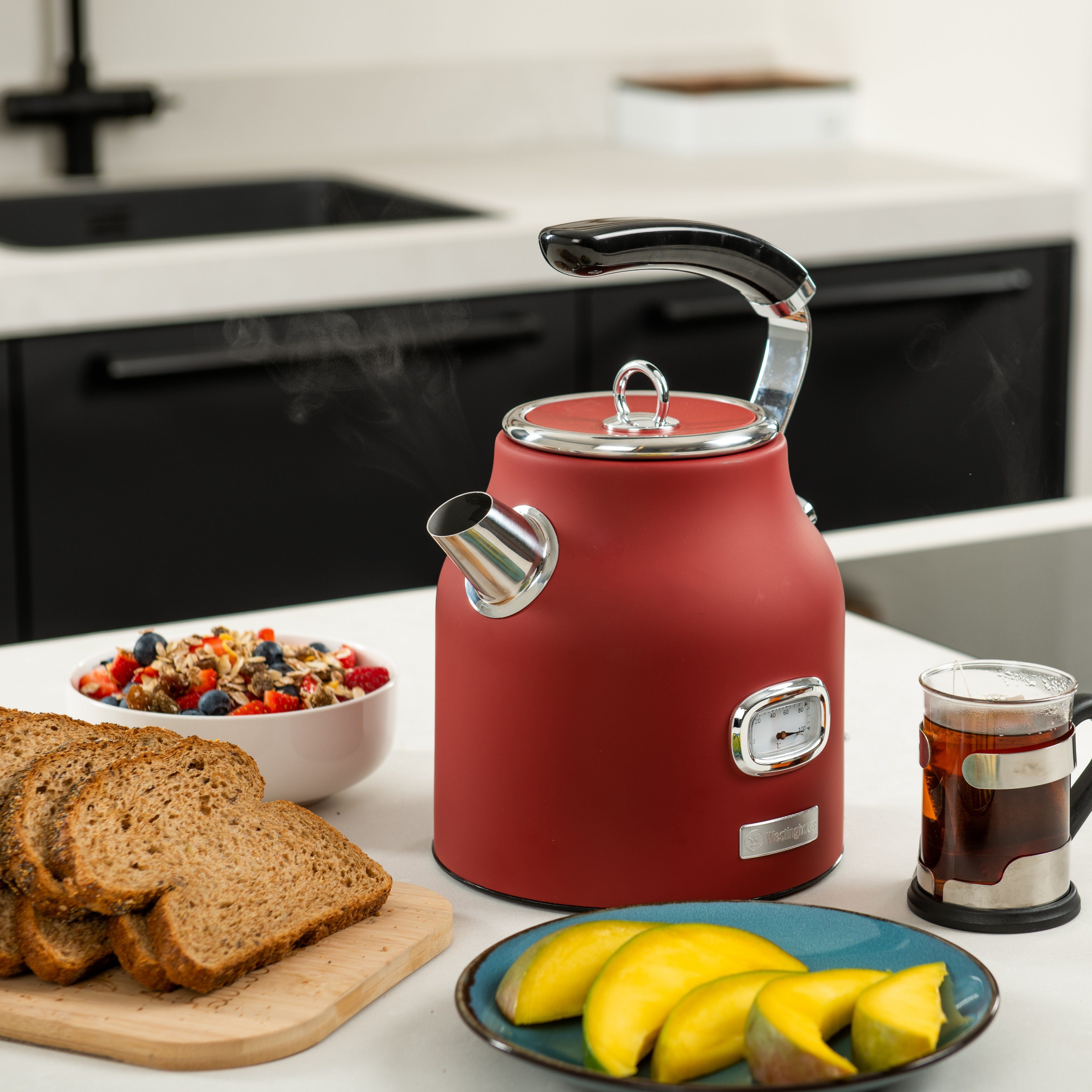 Westinghouse Toaster Retro Früstücksset, 4 kurze Schlitze, für 4 Scheiben, 1750 W, Wasserkocher 1,7 L Volumen & Stabmixer, 2 Klingen