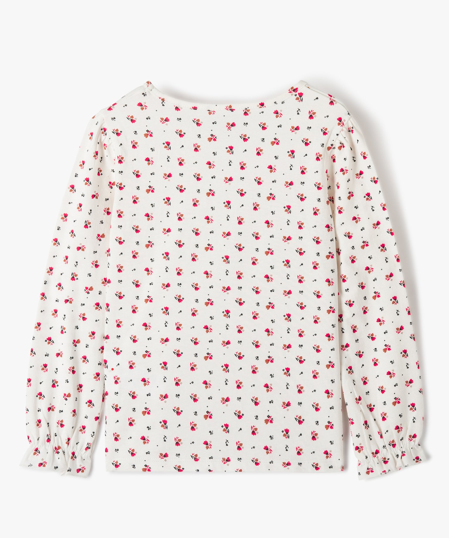 Tee-shirt fille imprimé à manches longues et fronces ecru | GEMO