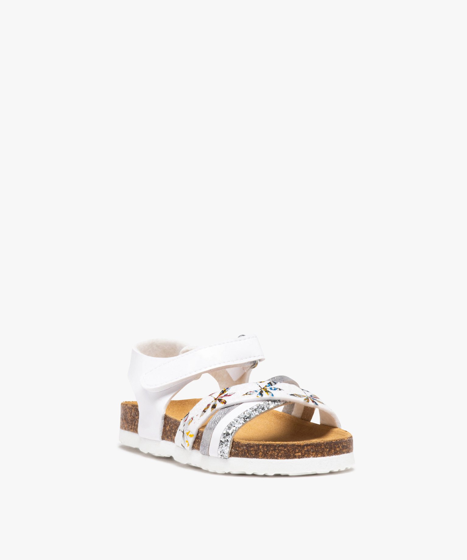 Sandales fille à motifs et à brides contrastées à paille... blanc | GEMO