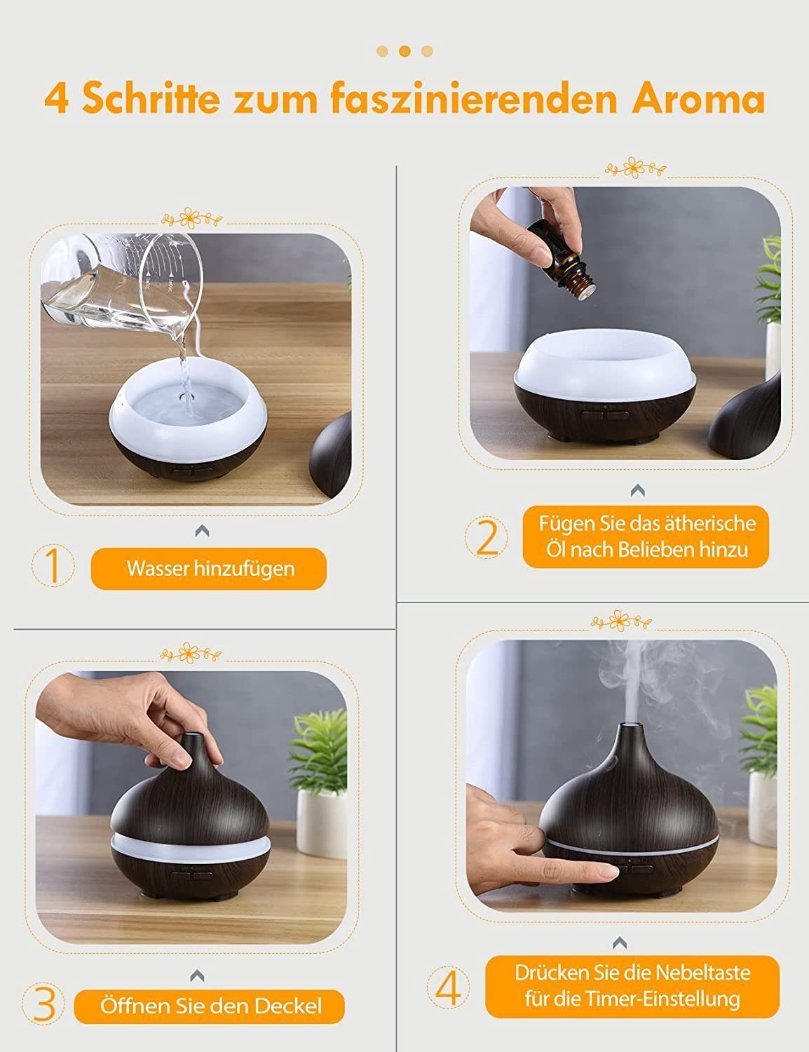 Mutoy Diffuser, Aroma Diffuser, 550ml, Aroma Ultraschall-Vernebler, 550,00 l Wassertank, Aroma sparsamen Ultraschall-Vernebler in kleine Duftspender verwandeln