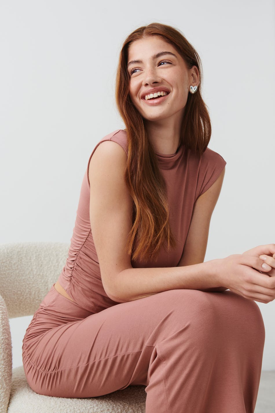 Soft touch funnel neck top