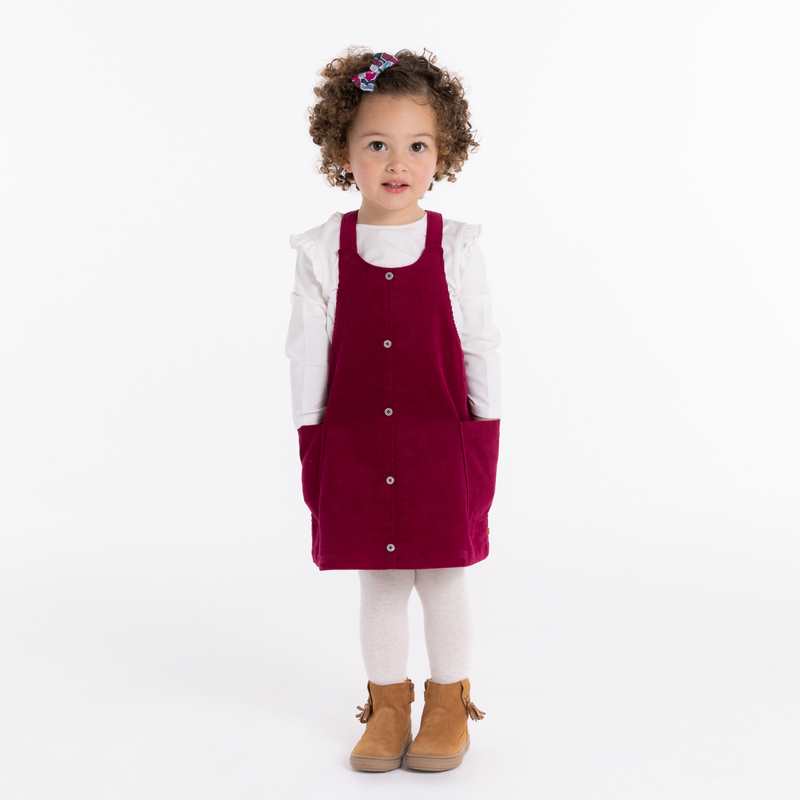 Robe salopette en velours côtelé rose bébé fille