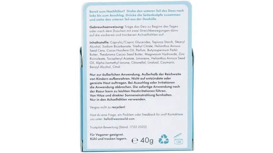 Wild Deodorant Fresh Cotton & Sea Salt Nachfüllung 40 g