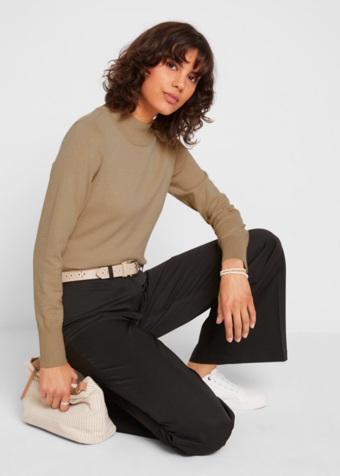 Basic Pullover mit Stehkragen mit recycelter Baumwolle