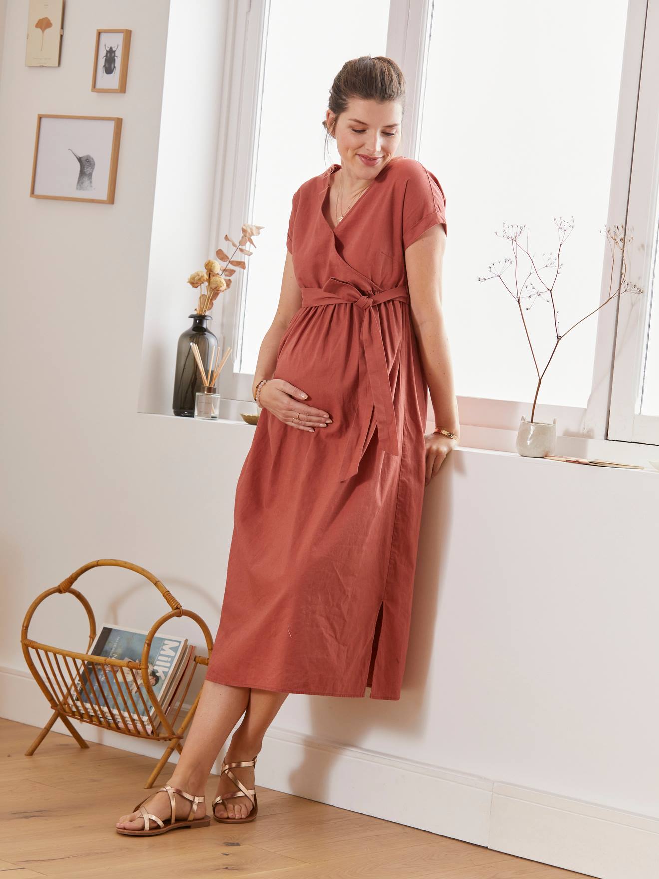 Vertbaudet Maxikleid in Wickelform für Schwangerschaft & Stillzeit - rot