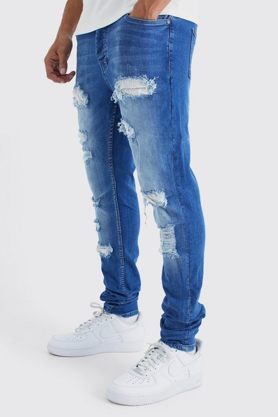 Zerrissene Skinny Stretch Jeans mit Strass