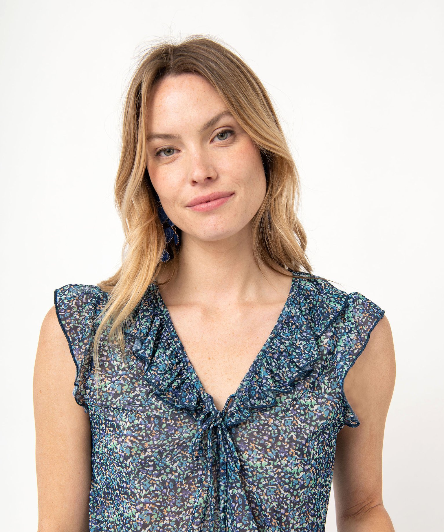 Tee-shirt sans manches en voile fleuri femme imprime | GEMO