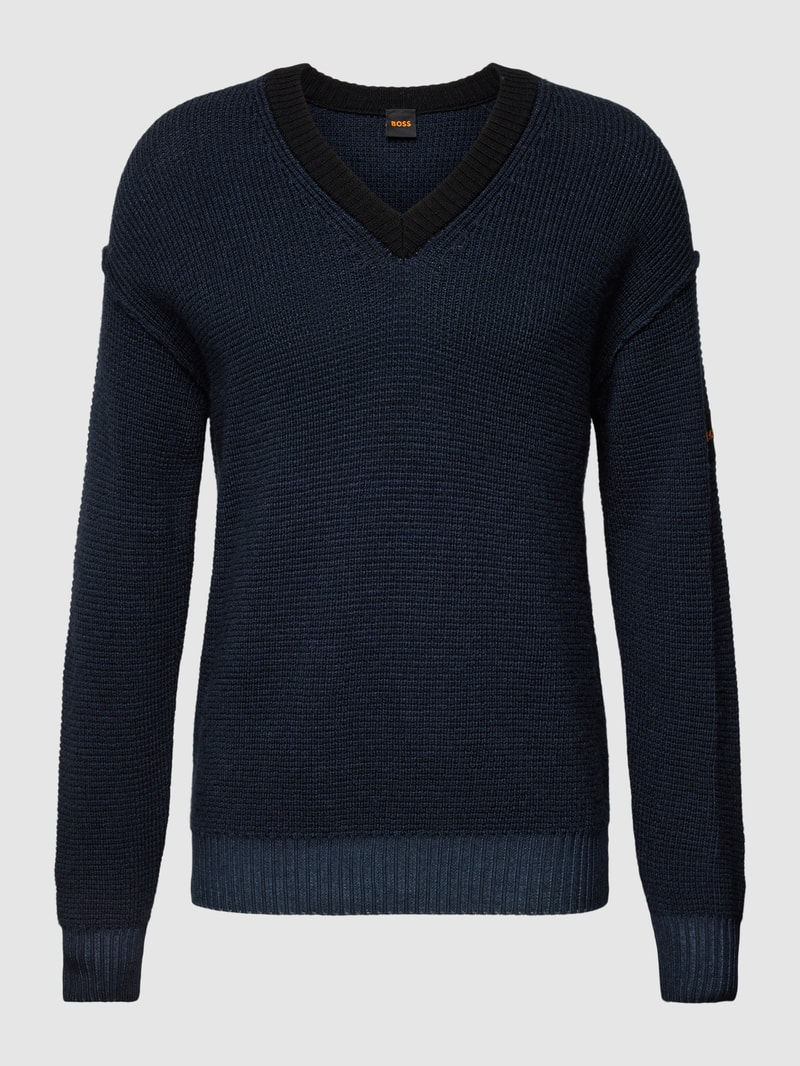 Strickpullover mit V-Ausschnitt Modell 'Avone' in marineblau