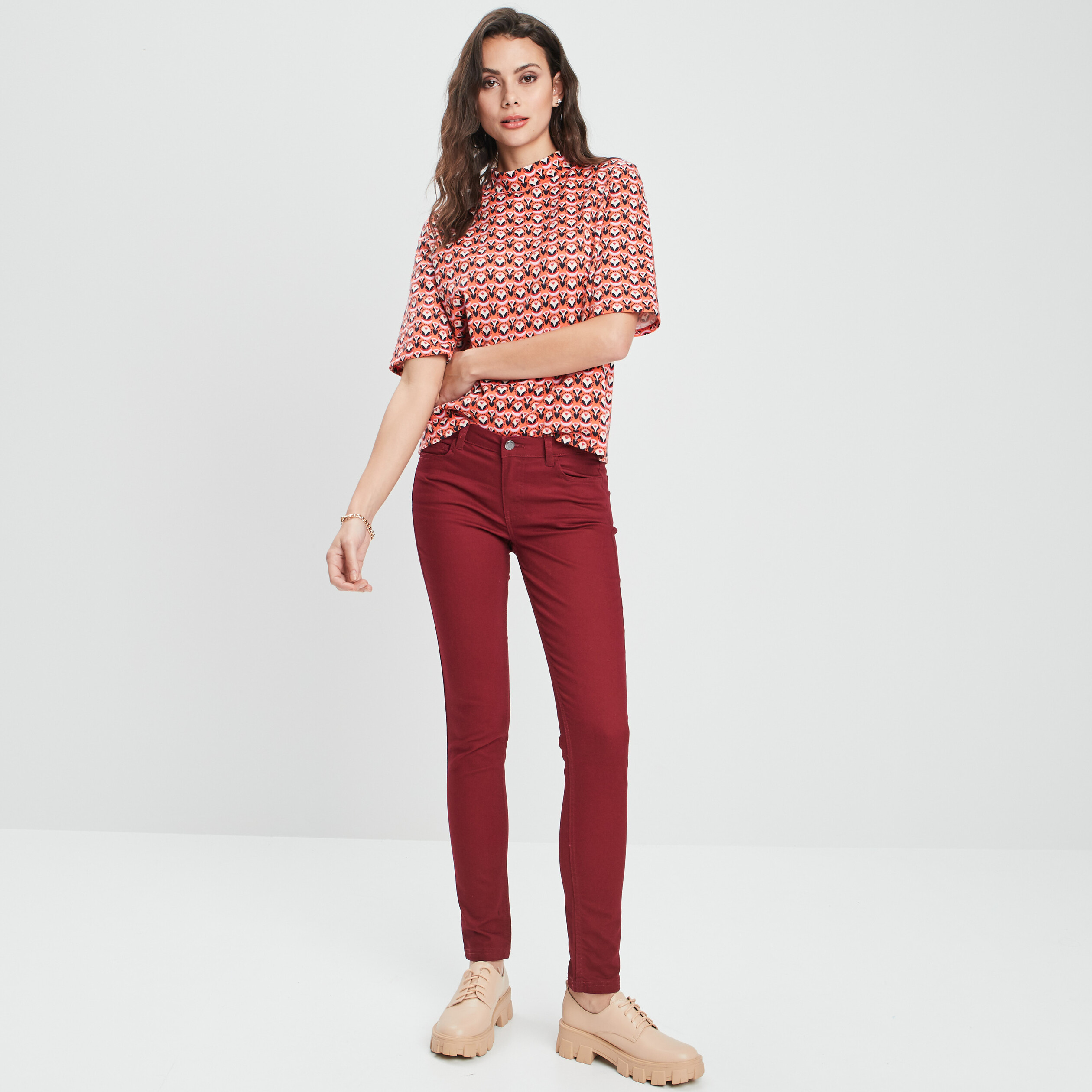 Pantalon slim taille normale bordeaux femme | La Halle