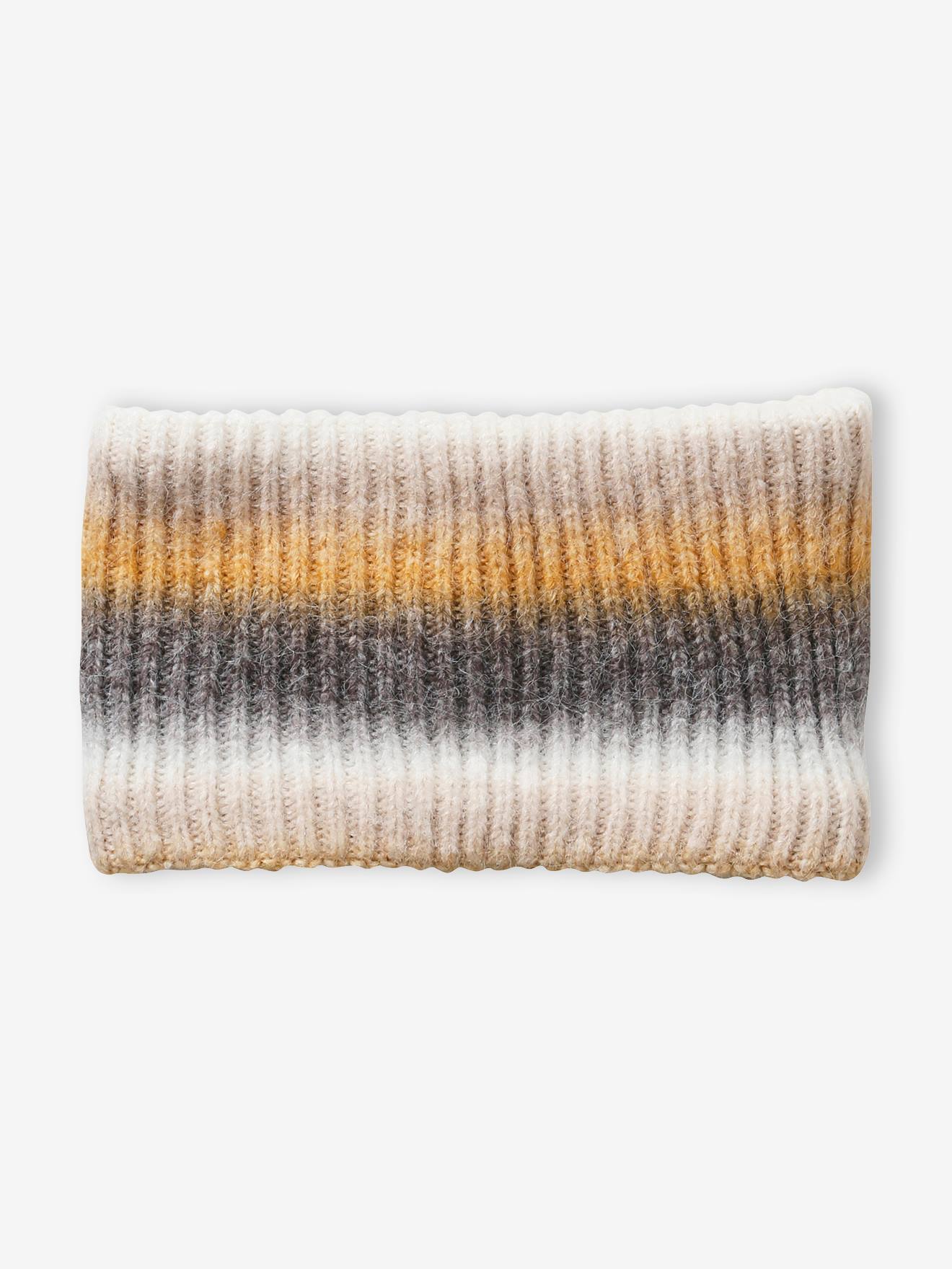 Ensemble bonnet et snood jacquard fille beige imprimé