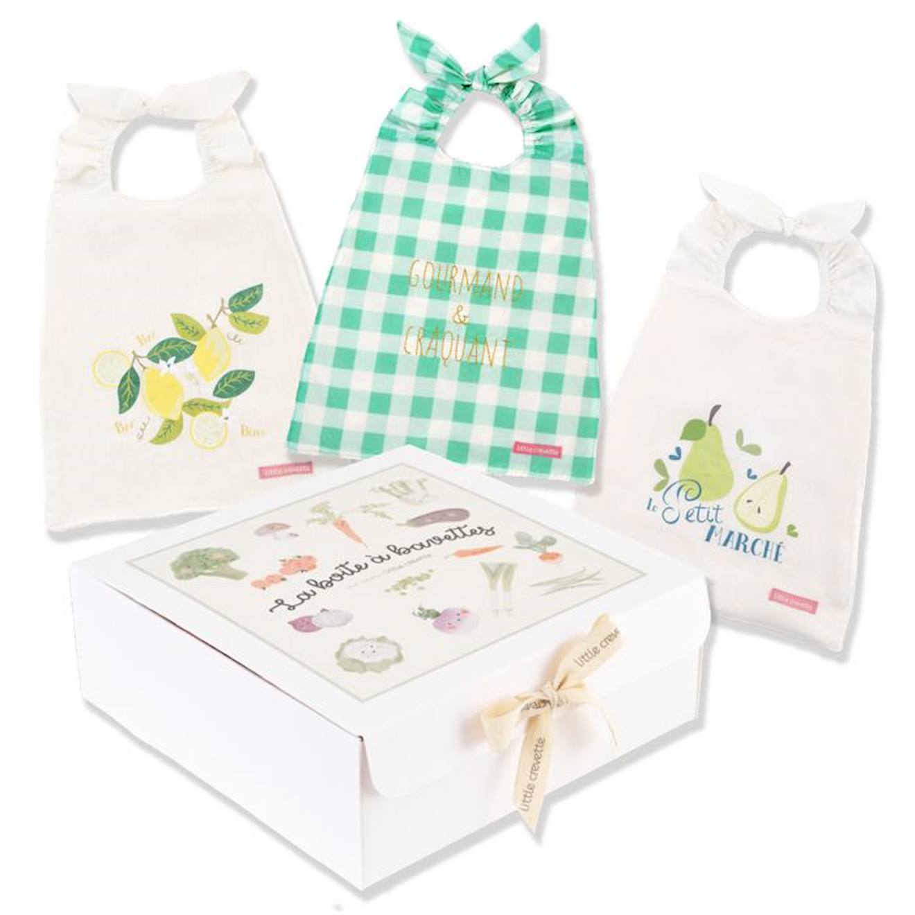 Coffret cadeau bavoir élastiqué Pique-Nique beige