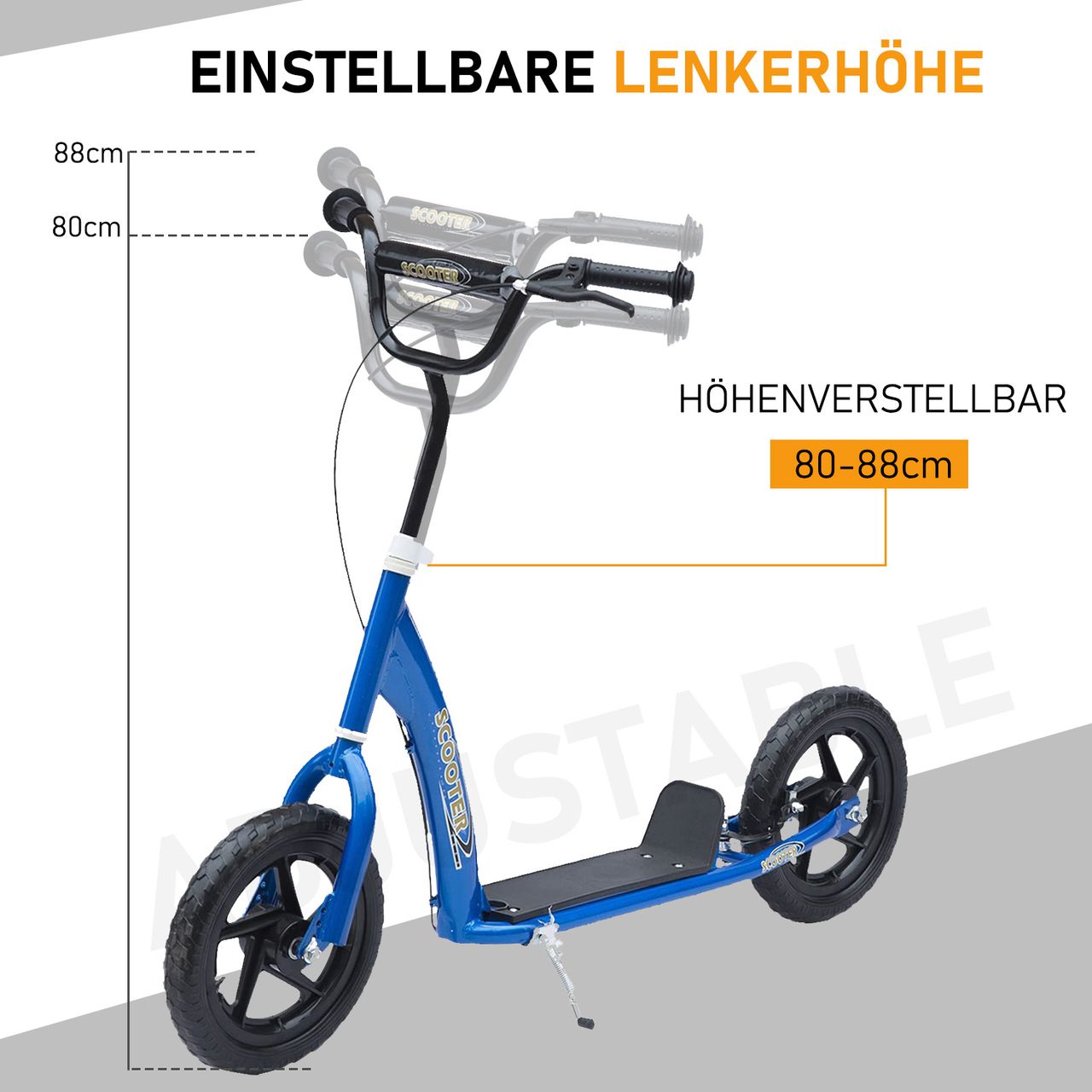 HOMCOM Kinderroller mit Hinterbremse 12 Zoll Scooter Tretroller EVA Blau