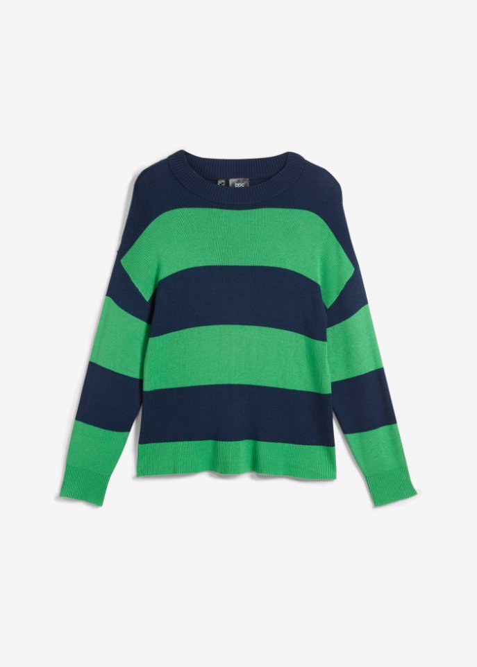 Rundhals-Feinstrickpullover mit Blockstreifen