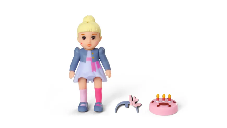 BABY born Minis - Playset Happy Birthday, 7 cm große Puppe Lea mit Tisch, Kuchen, Torte und Stühlen