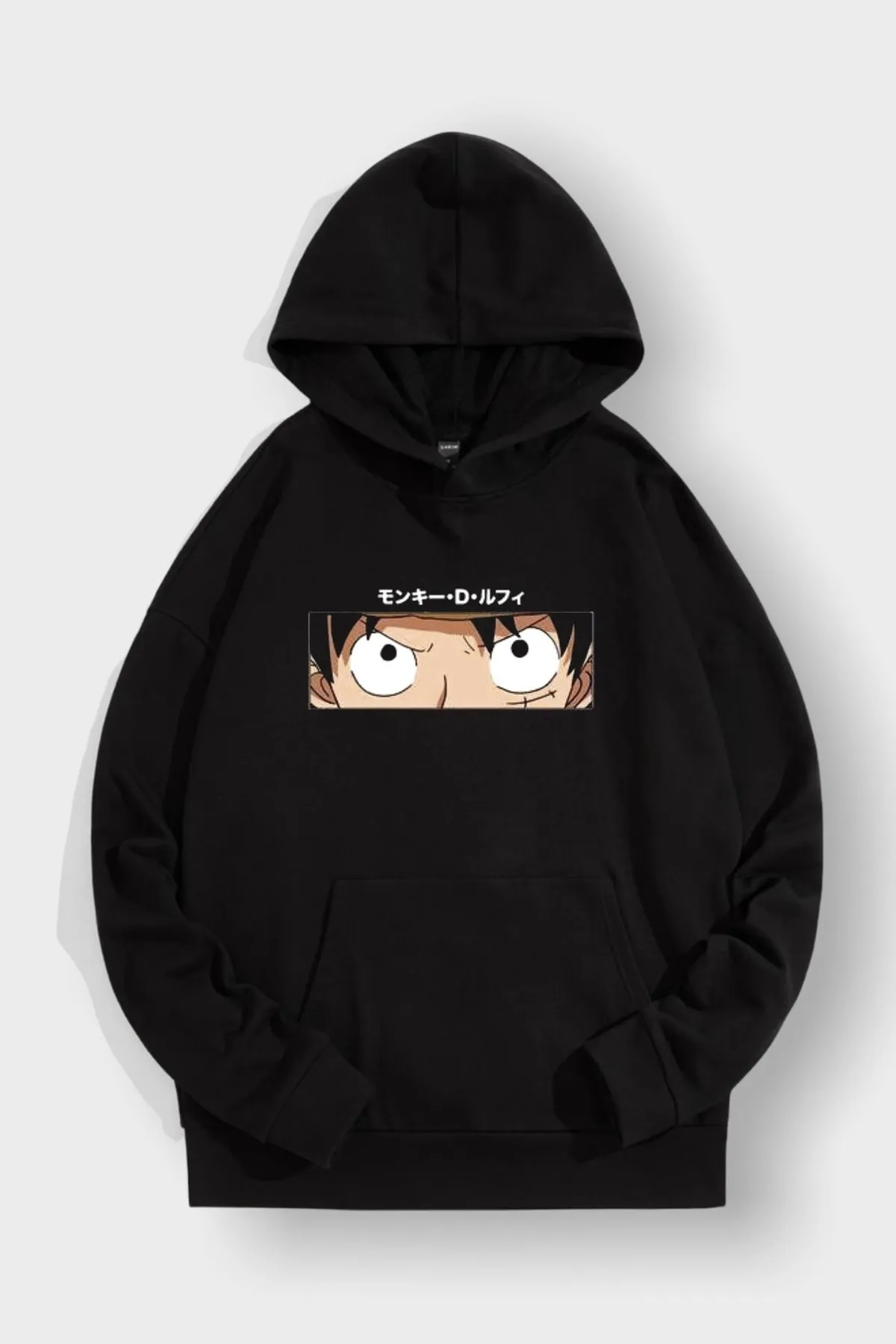 EFBUTİK  Schwarzes One-Piece-Sweatshirt mit Kapuze und Anime-Schriftzug