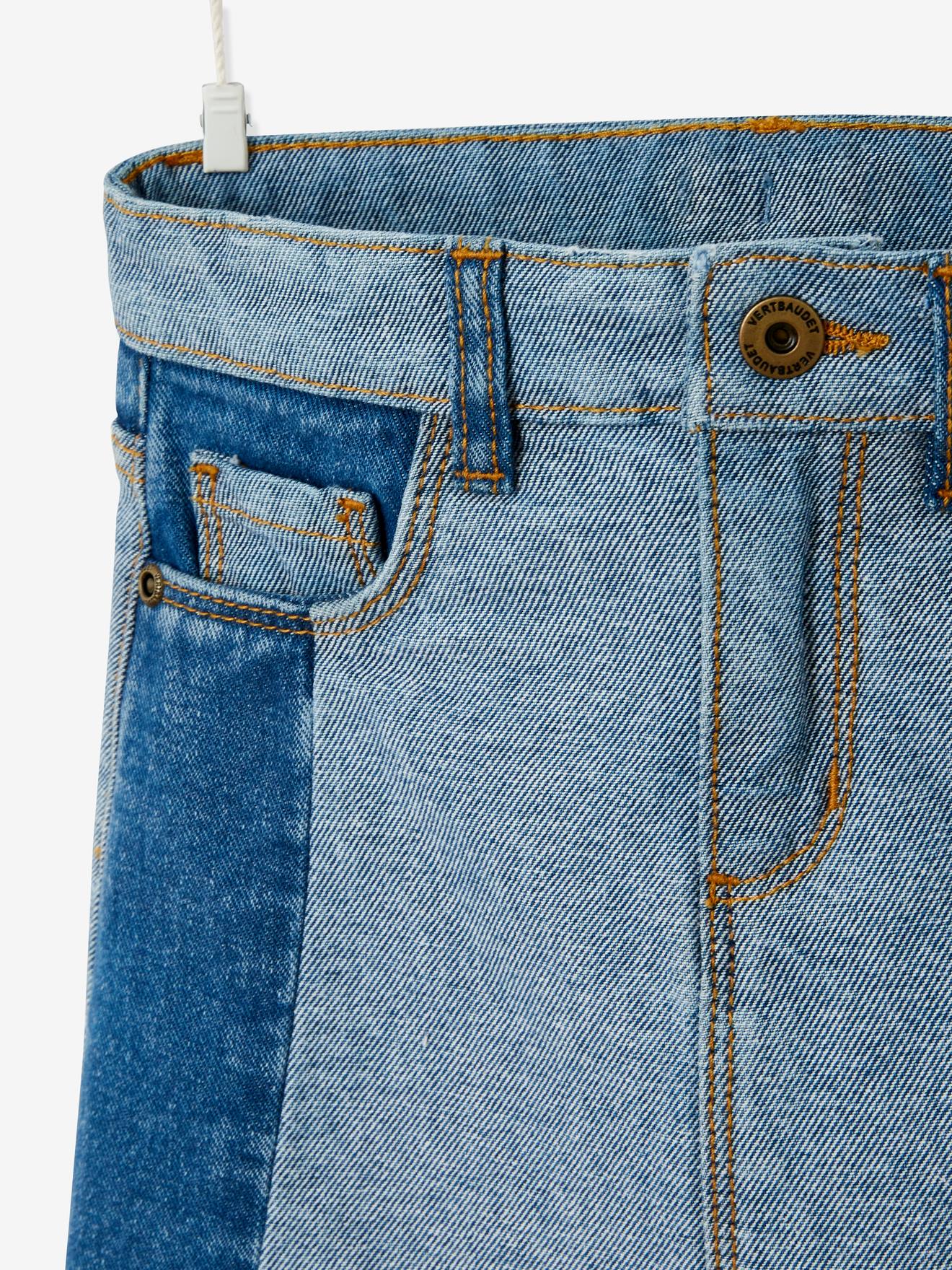 Jupe en jean effet patchwork fille stone