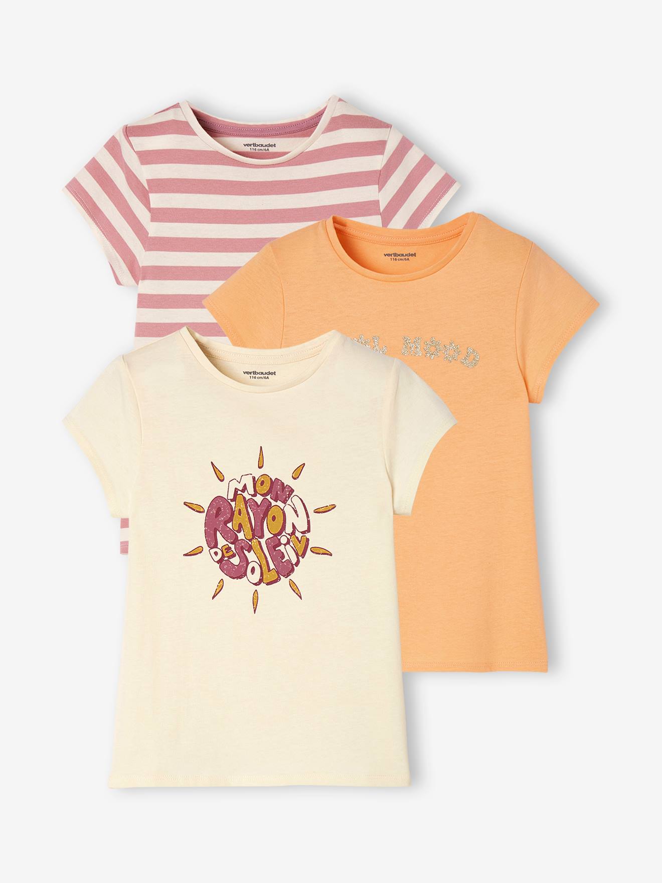 Lot de 3 t-shirts Basics détails irisés fille framboise