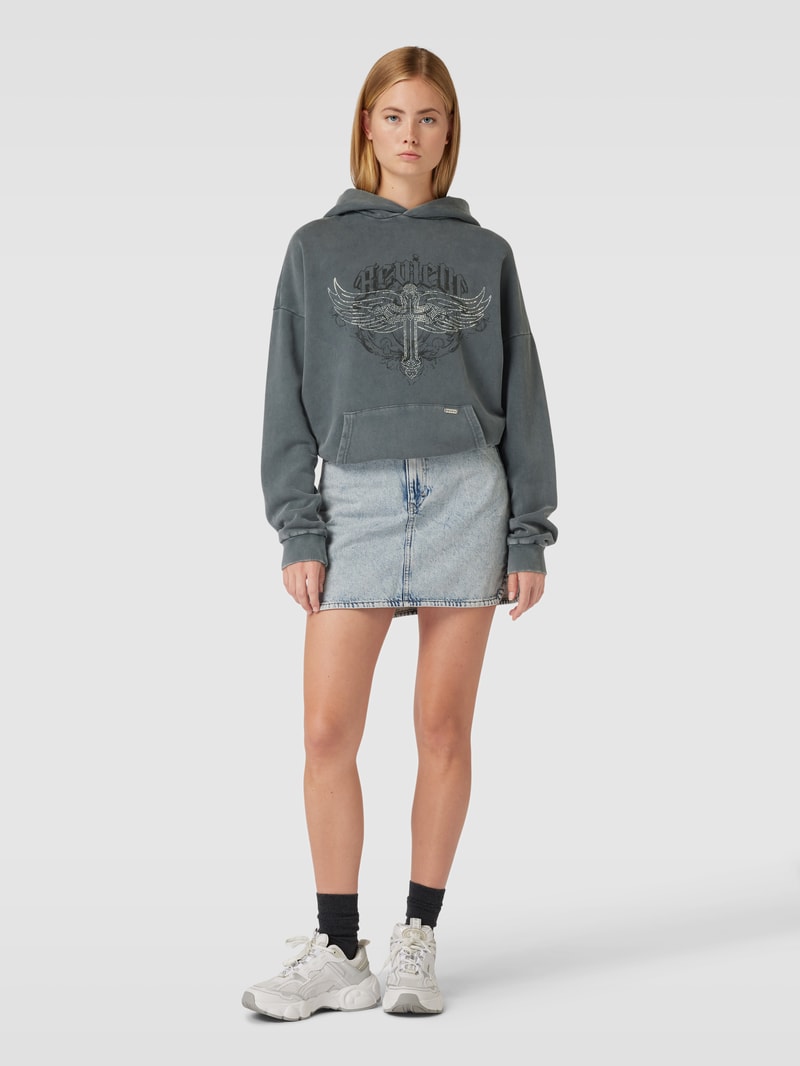 Hoodie mit Label-Print in anthrazit