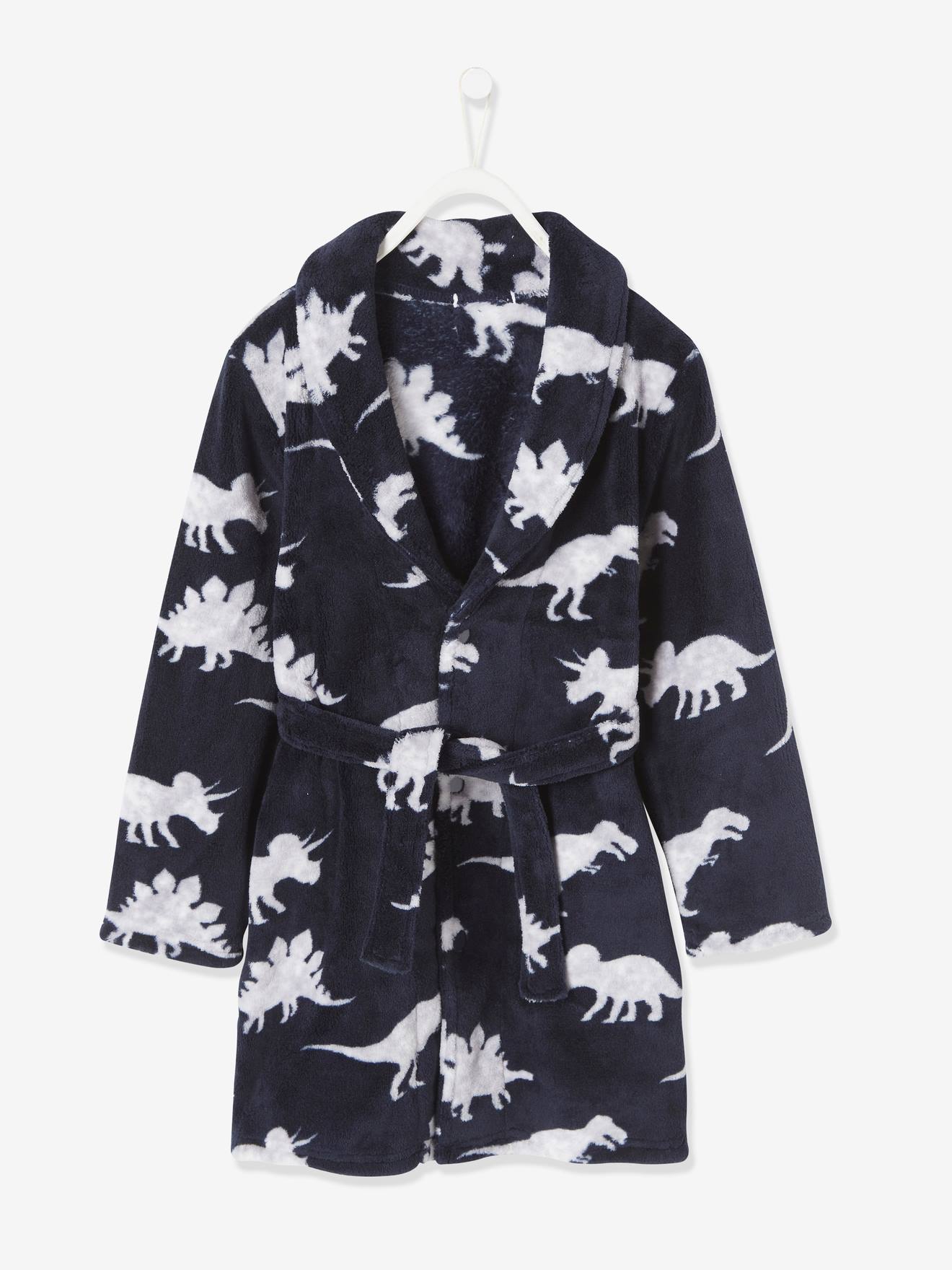 Robe de chambre aspect peluche garçon dinosaure encre imprimé