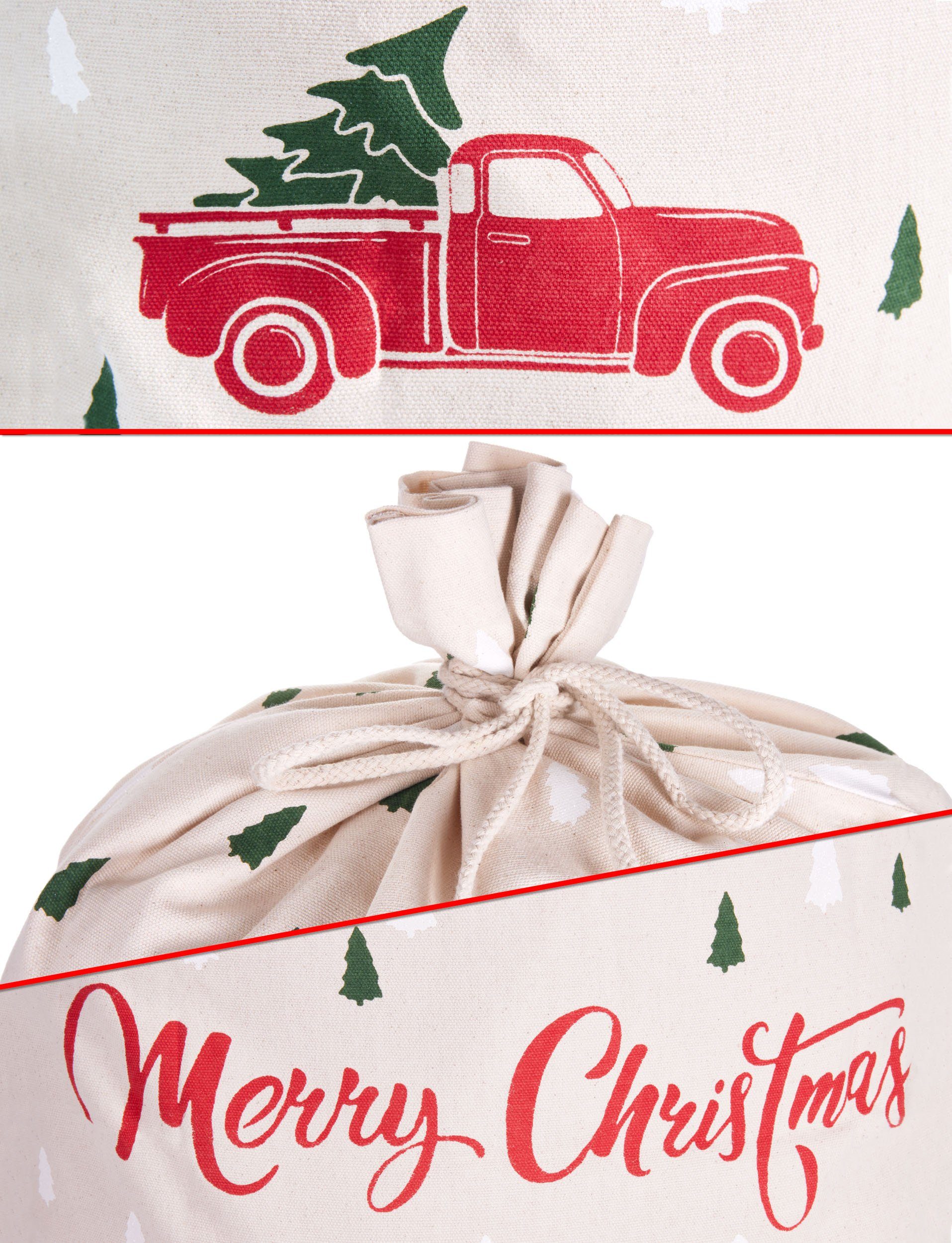 BRUBAKER Aufbewahrungstasche 3er Set Weihnachtssack - 80 cm Geschenksack (Weihnachtsdekoration Sack aus Jute und Baumwolle, 3-tlg., Weihnachtliche Motive), Nikolausbeutel zum Befüllen und Verpacken von Geschenken