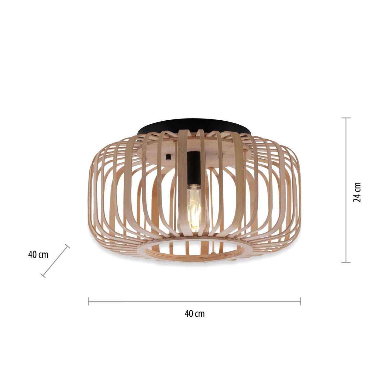 JUST LIGHT LeuchtenDirekt Deckenleuchte RACOON, 1-flammig, E27, Bambus-Schirm, Ø42cm, Holz-natur, IP20