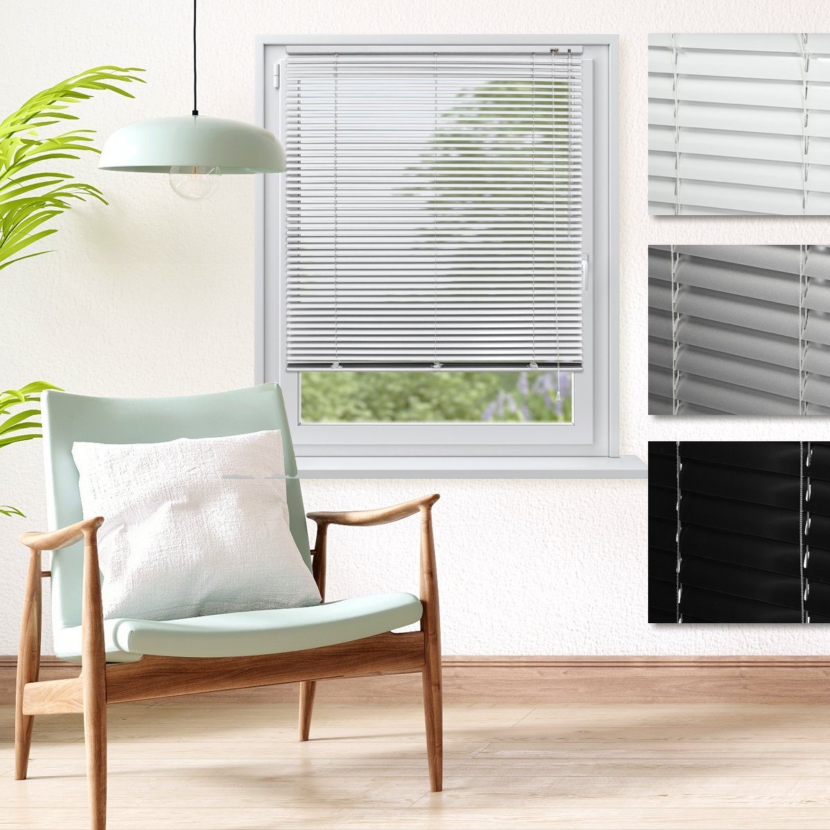 Jalousie Aluminium Fensterjalousie Jalousette Rollo, ECD Germany, Universalhalter, Silber 140x175cm Aluminiumlamellen Sicht-Licht-Blendschutz