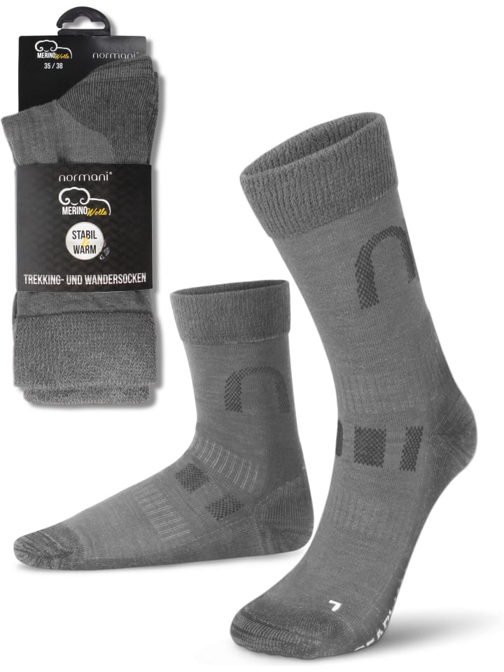 normani 2 Paar Merinowollsocken Wander- und Trekkingsocken Melton in Grau günstig kaufen