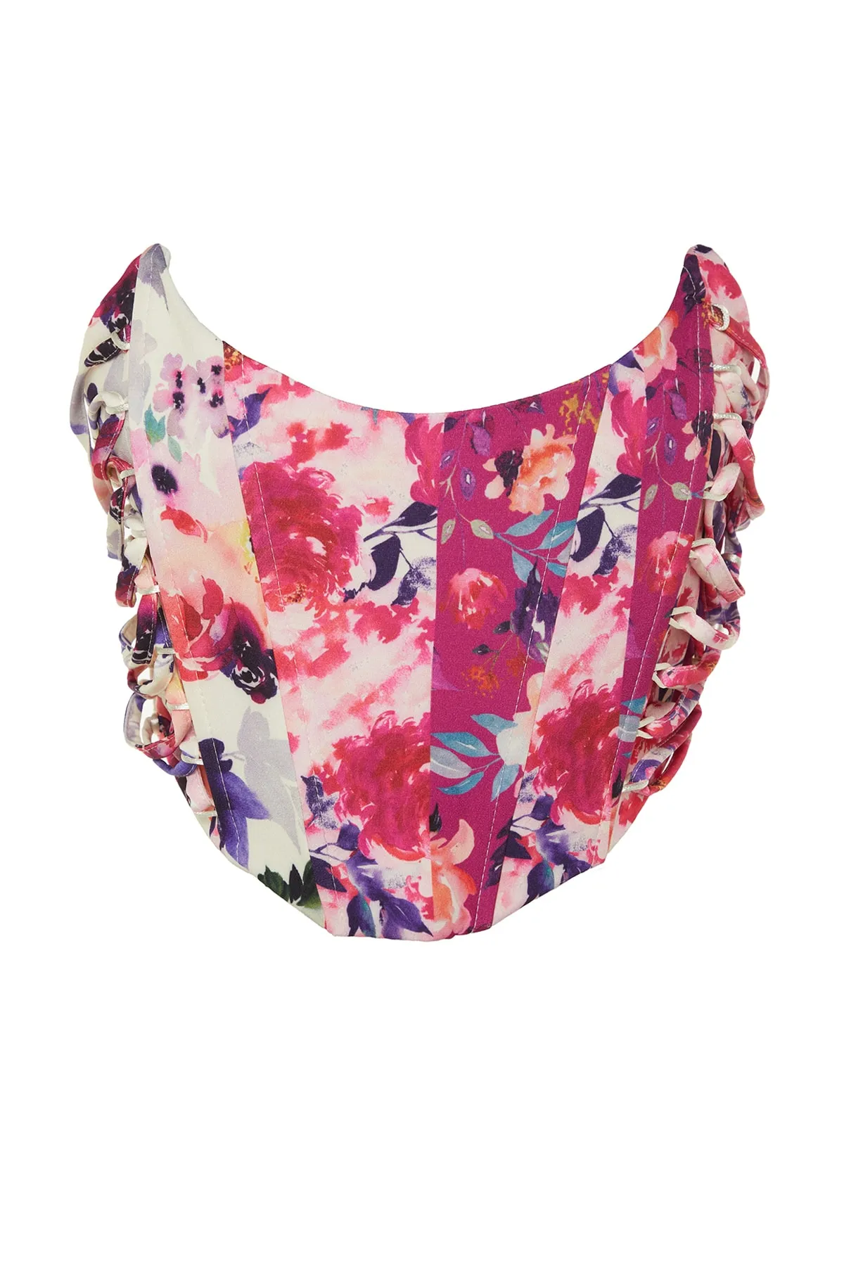 Trendyol Collection  Mehrfarbiges, bauchfreies, gefüttertes Bustier mit gewebten Paspeln und Blumenmuster TPRSS23BS00073