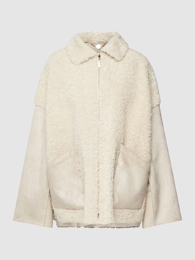 Jacke in Leder-Optik mit Teddyfell in beige