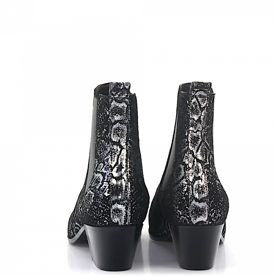 Saint Laurent - Stiefeletten Kalbsleder Veloursleder Glitzer schwarz silber - grau