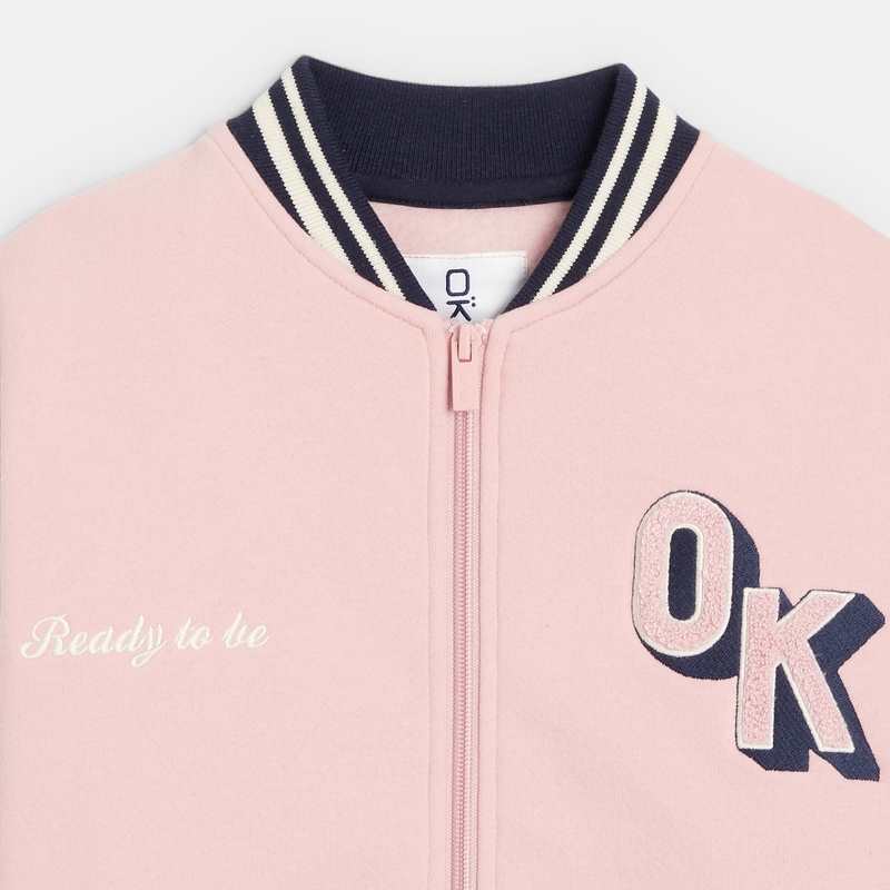 Sweat-shirt teddy zippé rose fille