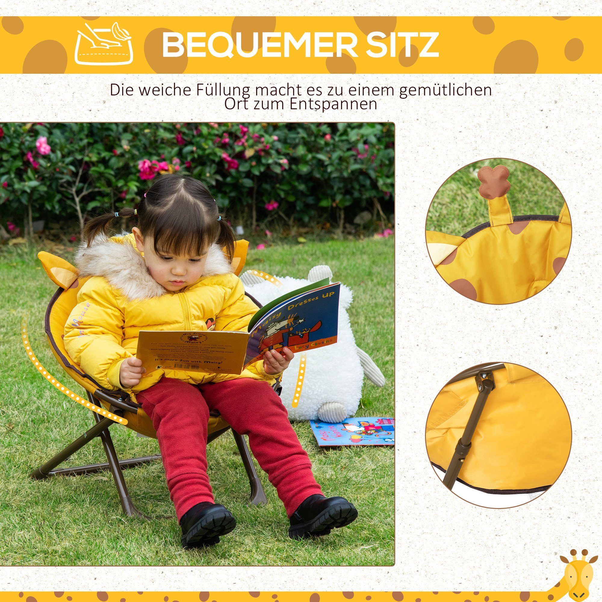 HOMCOM Campingstuhl In-& Outdoor leicht zu tragen für Kleinkind Ø50 x 49H cm (Set, 1 St), Ø50 x 49H cm