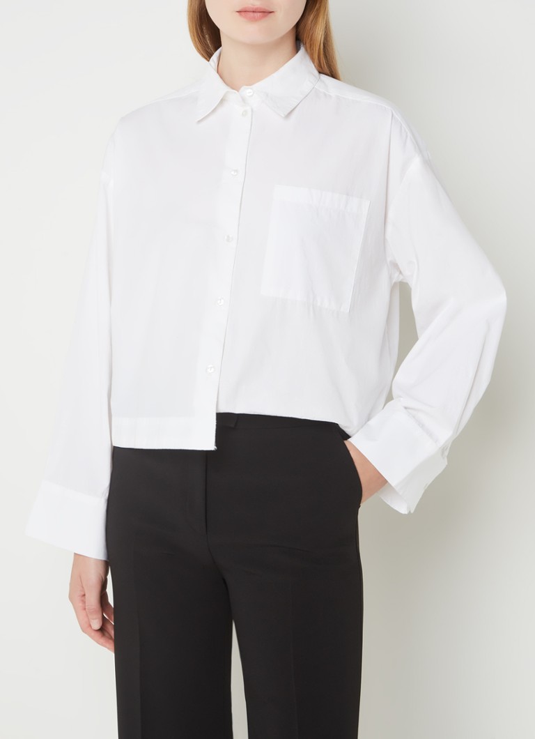 Selected Femme Fastha oversized cropped blouse made of organic cotton with chest pocket