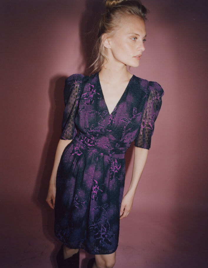 Robe courte noire imprimé dandy flower Femme