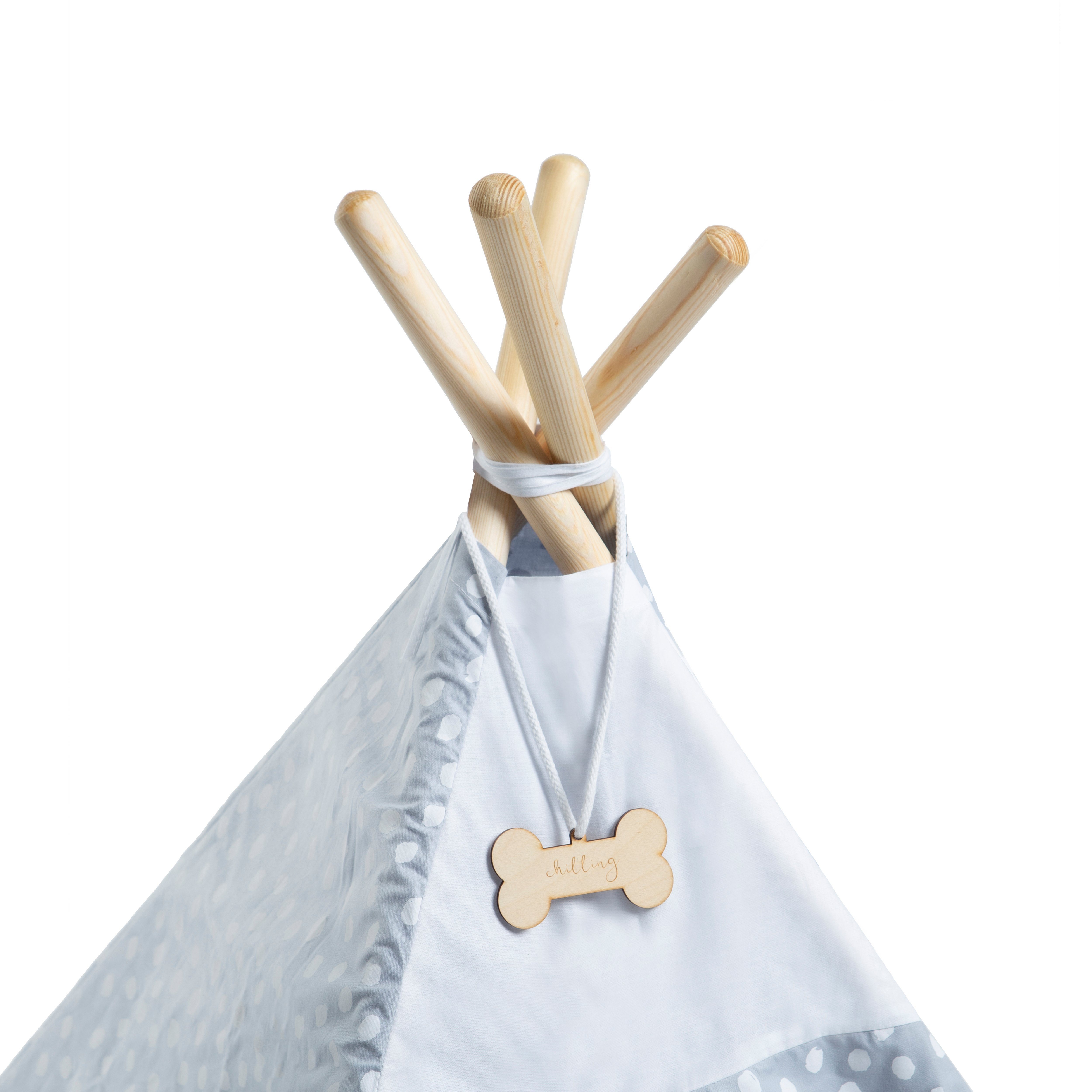 Rainbow Kids Tipi-Zelt Tipi für Hunde und Katzen / Haustierzelt Weißer Pompon, (2 tlg), vier Holzstangen zu je 110 cm Länge