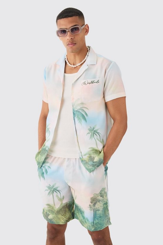 Hemd & Shorts in Leinenoptik